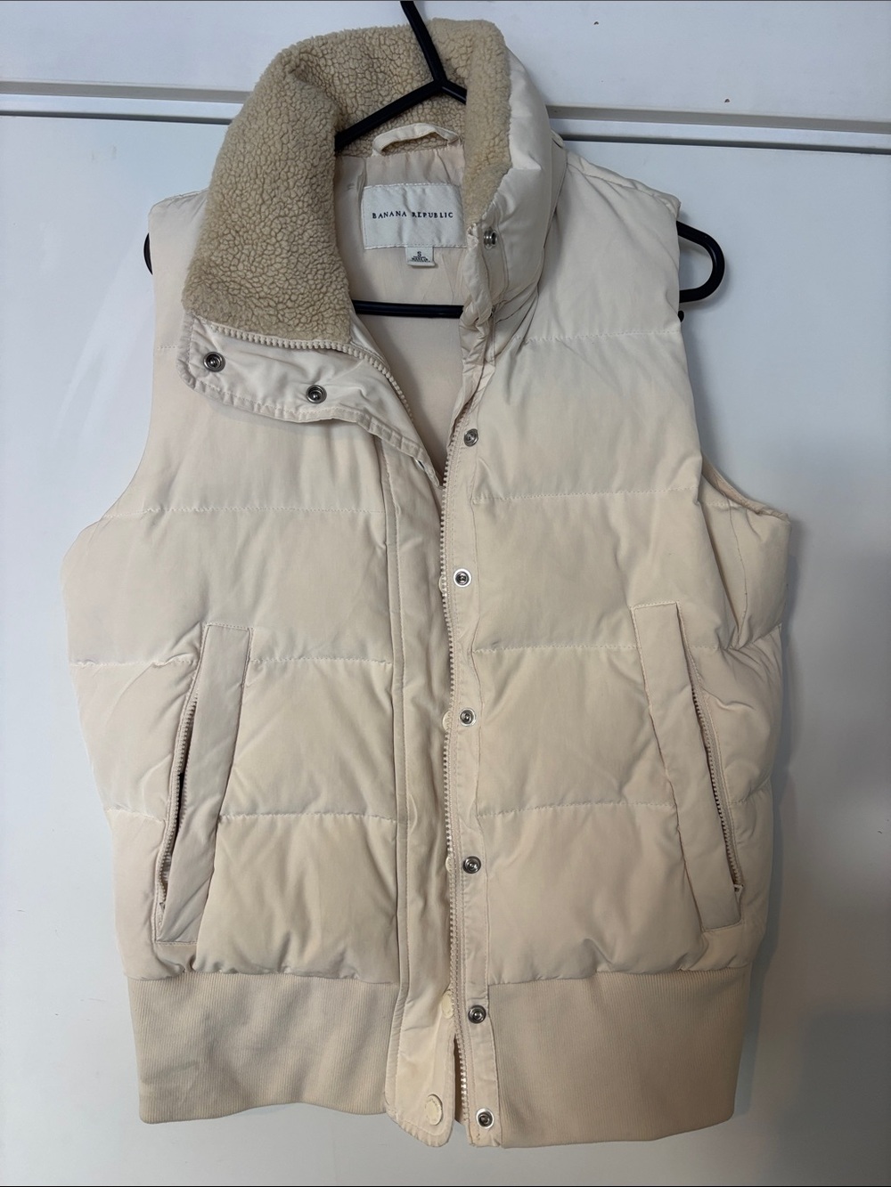 Banana Republic Cream Puffer Vest with Sherpa Collar